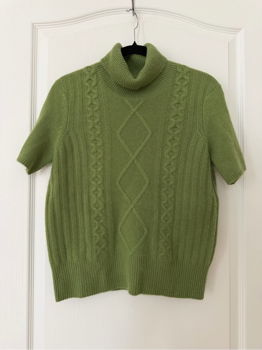Turtleneck cashmere Cable Knit Short-Sleeve Sweater - Green